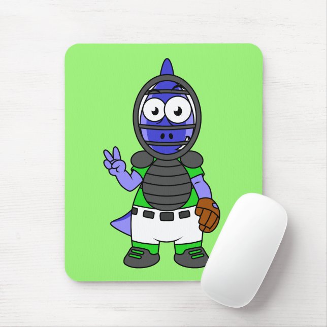 Alfombrilla De Ratón Ilustracion De Un Catcher De Béisbol Parasauroloph (Con ratón)