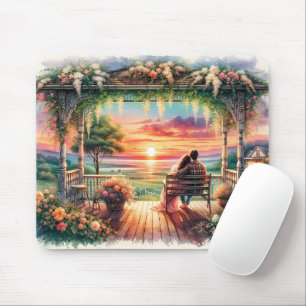 Alfombrilla De Ratón Ilustración de vista de porche al atardecer románt
