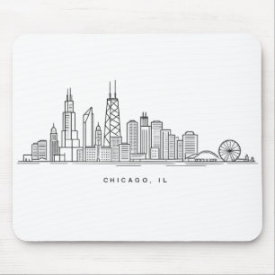 Alfombrilla De Ratón Ilustración del paisaje urbano de Chicago, IL