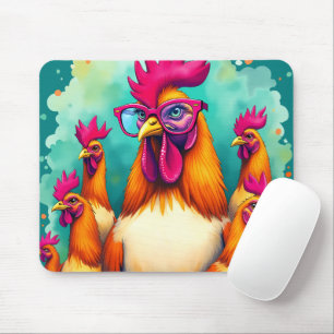Alfombrilla De Ratón Ilustración divertida de gallo hipster con arte po