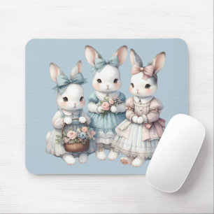 Alfombrilla De Ratón Ilustración en acuarela de las hermanas conejitas 