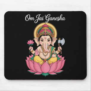 Alfombrilla De Ratón Ilustración Espiritual de Ganesha Loto Diciendo Om