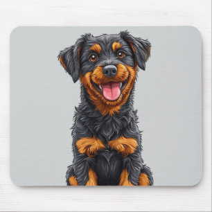 Alfombrilla De Ratón Ilustración feliz de un perro negro y marrón