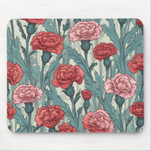 Alfombrilla De Ratón Ilustracion floral de claveles rosados