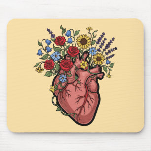 Alfombrilla De Ratón Ilustración floral del corazón anatómico