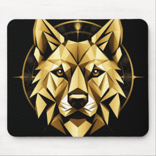 Alfombrilla De Ratón Ilustración Geométrica del Lobo Dorado