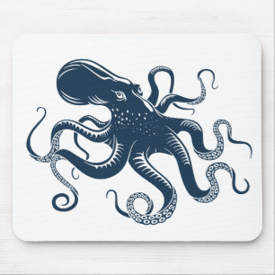 Alfombrilla De Ratón Ilustracion náutico de pulpo azul marino