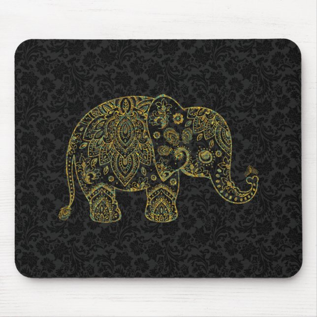 Alfombrilla De Ratón Ilustracion Paisley Floral Elefante (Frente)