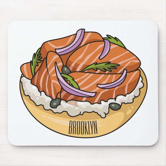 Alfombrilla De Ratón Ilustracion personalizado de bagel de Salmon (Frente)