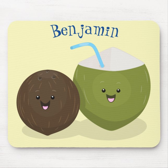 Alfombrilla De Ratón Ilustracion personalizado de cocos kawaii alegres (Frente)