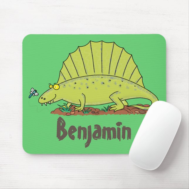 Alfombrilla De Ratón Ilustracion personalizado de dimetrodon verde lind (Con ratón)