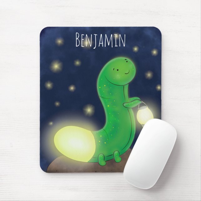 Alfombrilla De Ratón Ilustracion personalizado de gusano de brillo verd (Con ratón)