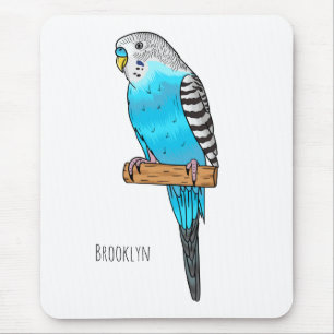 Alfombrilla De Ratón Ilustracion personalizado de pájaro budgerigar azu