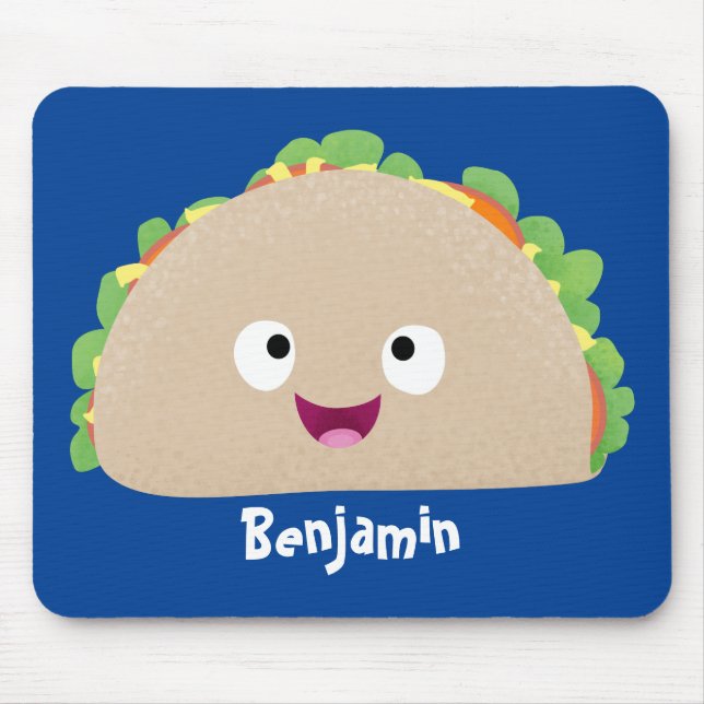 Alfombrilla De Ratón Ilustracion personalizado de taco alegre sonriente (Frente)