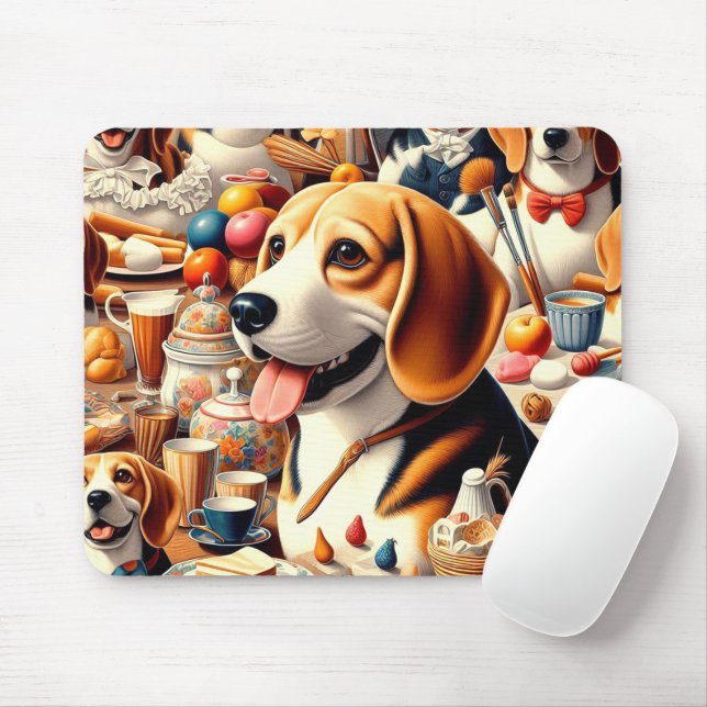 Alfombrilla De Ratón Ilustracion Retro Cute Beagle (Con ratón)