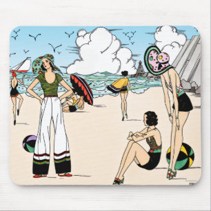 Alfombrilla De Ratón Ilustración Vintage Art Deco de la Playa de los Añ