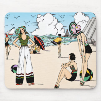 Alfombrilla De Ratón Ilustración Vintage Art Deco de la Playa de los Añ