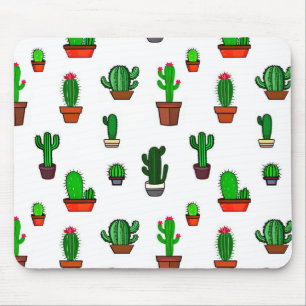 Alfombrilla De Ratón Ilustraciones de cactus lindos Patrón Blanco