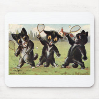 Alfombrilla De Ratón Ilustraciones negras de tres gatos del tenis de