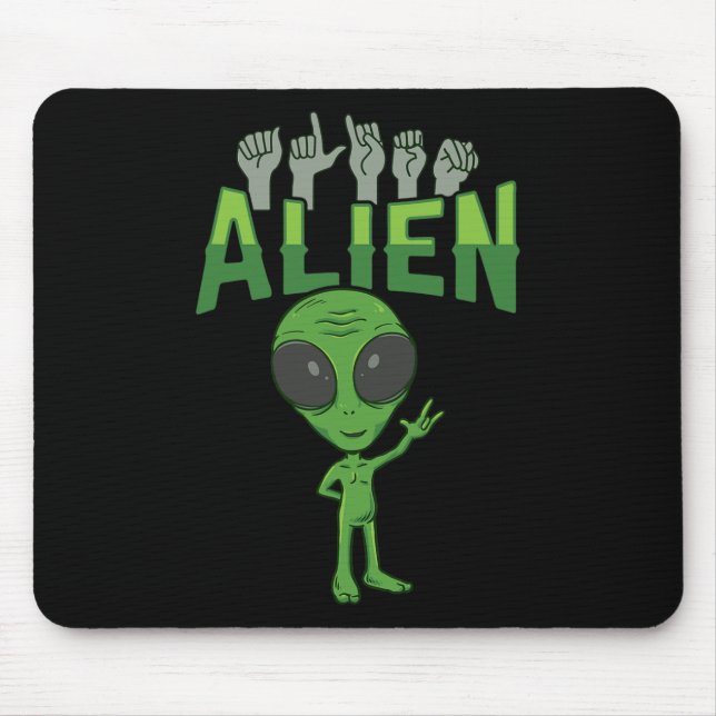 Alfombrilla De Ratón ILY Alien ASL Hand Gesture Deaf Hearing Loss Consc (Frente)