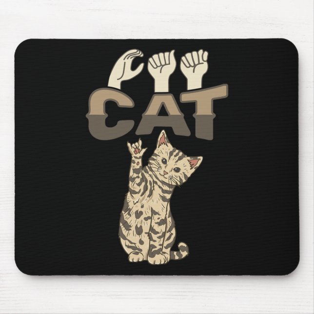 Alfombrilla De Ratón ILY Cat ASL Hand Gesture Deaf Hearing Loss Awarene (Frente)