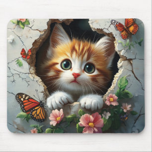 Alfombrilla De Ratón Imagen 3D de un lindo gatito asomándose
