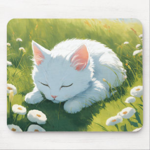 Alfombrilla De Ratón Imagen de un gatito blanco durmiendo
