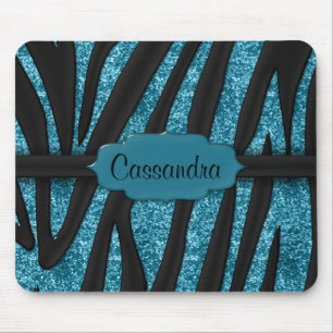 Alfombrilla De Ratón Impresión a rayas de cebra Purpurinoso azul suave