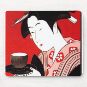 Alfombrilla De Ratón Impresión de arte de ceremonias de té Lady japones