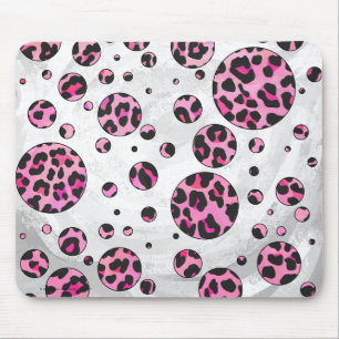 Alfombrilla De Ratón Impresión de dot de polka leopardo negro y rosa ca