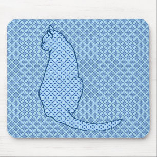 Alfombrilla De Ratón Impresión de kimono azul para gato japonés