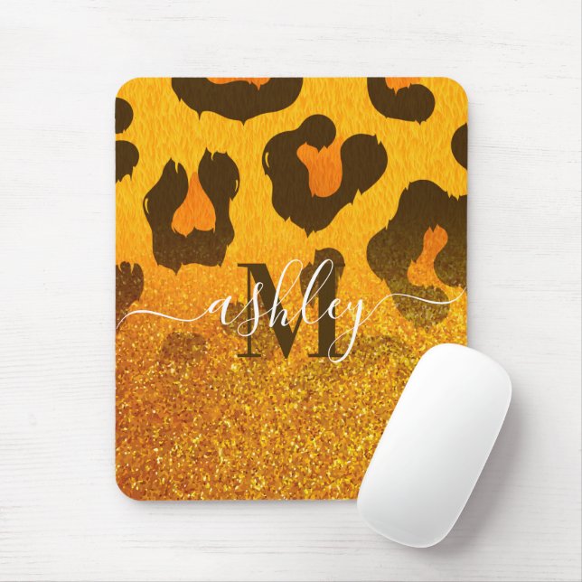 Alfombrilla De Ratón Impresión de Leopardo de Purpurina dorado (Con ratón)