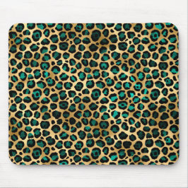 Alfombrilla De Ratón Impresión de leopardo glamorosa dorada y teal