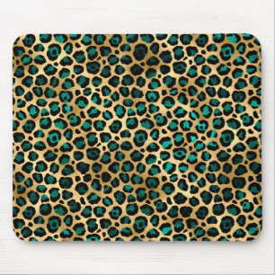 Alfombrilla De Ratón Impresión de leopardo glamorosa dorada y teal