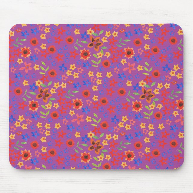 Alfombrilla De Ratón Impresión floral retro de moda en magenta Mousepad (Frente)