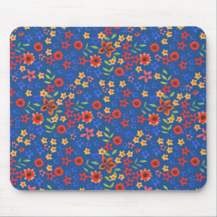Alfombrilla De Ratón Impresión floral retro de moda en Mousepad azul