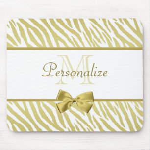 Alfombrilla De Ratón Impresión glamorosa de cebra blanca y dorada con n