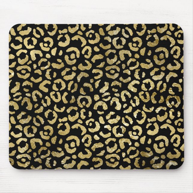 Alfombrilla De Ratón Impresión lujosa de Leopardo Negro Glam Gold (Frente)