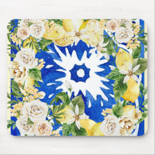 Alfombrilla De Ratón Impresión mediterránea de limón y flores