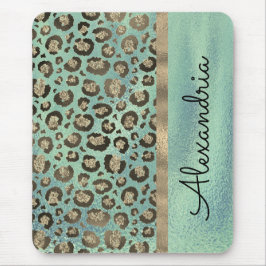 Alfombrilla De Ratón Impresión Purpurinoso de leopardo sobre verde bril