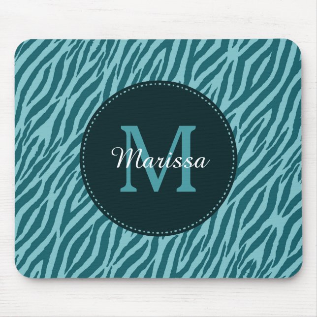 Alfombrilla De Ratón Impresión Verde azulada elegante de cebra con mono (Frente)