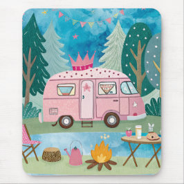 Alfombrilla De Ratón Impresionante escena de Van Camping de Camper Rosa