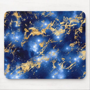 Alfombrilla De Ratón Impresionante galaxia de mármol azul, blanco y dor
