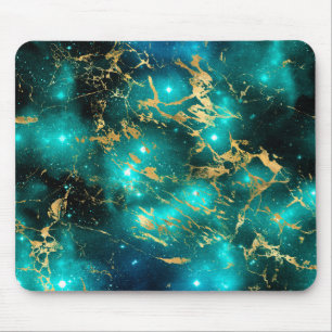 Alfombrilla De Ratón Impresionante galaxia de mármol verde y dorado en 