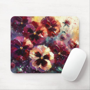 Alfombrilla De Ratón Impresionante pintura con flores de Maroon Pansies