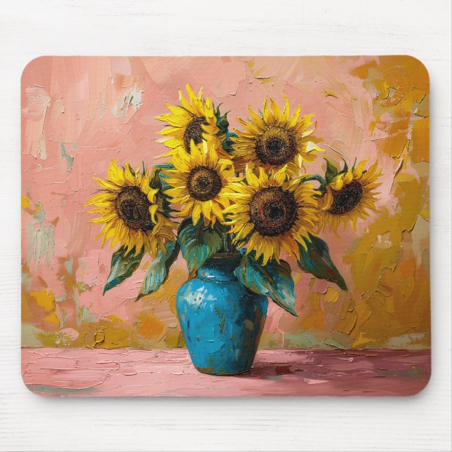 Alfombrilla De Ratón Impresionistas girasoles en una bolsa azul (Frente)