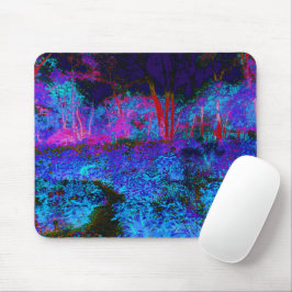 Alfombrilla De Ratón Impressionistic Dark Blue and Red Garden Landscape
