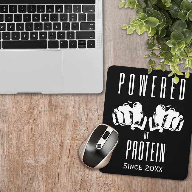 Alfombrilla De Ratón Impulsado por Protein Stylish Black (Powered By Protein Mouse Pad with the date you began your Carnivore journey.)