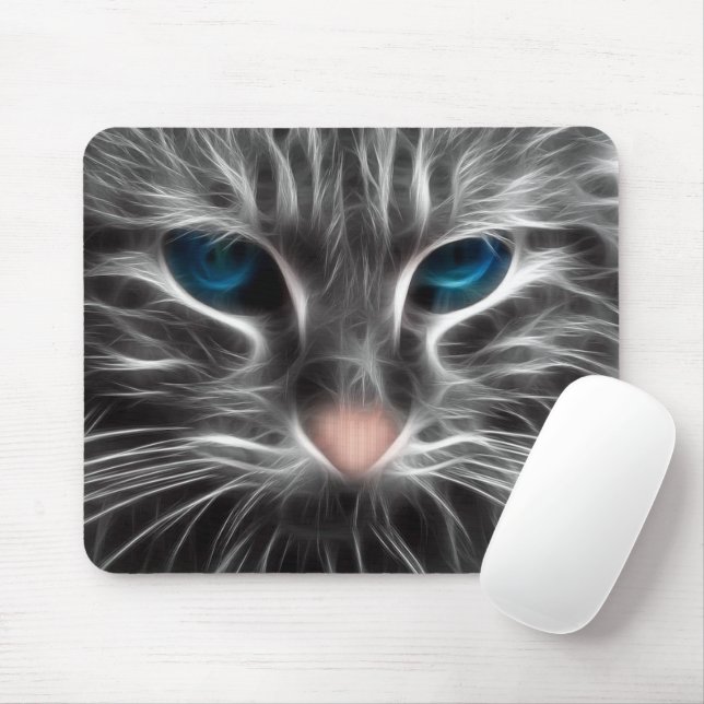 Alfombrilla De Ratón Increíble Cara de Gato de Ojos Azules (Con ratón)