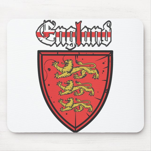 Alfombrilla De Ratón Inglaterra Tres leones Escudo de madera (Frente)